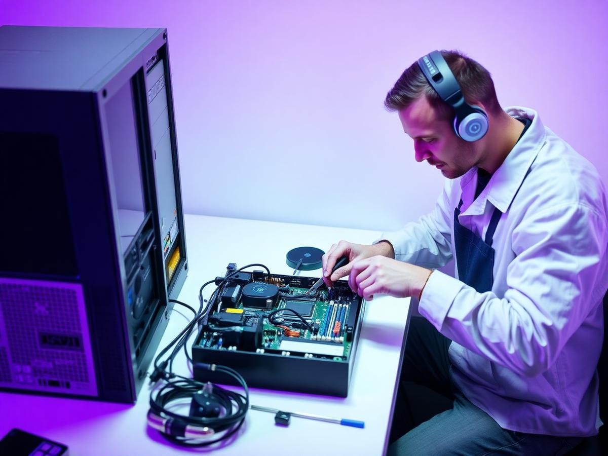 Technician servicing a desktop computer